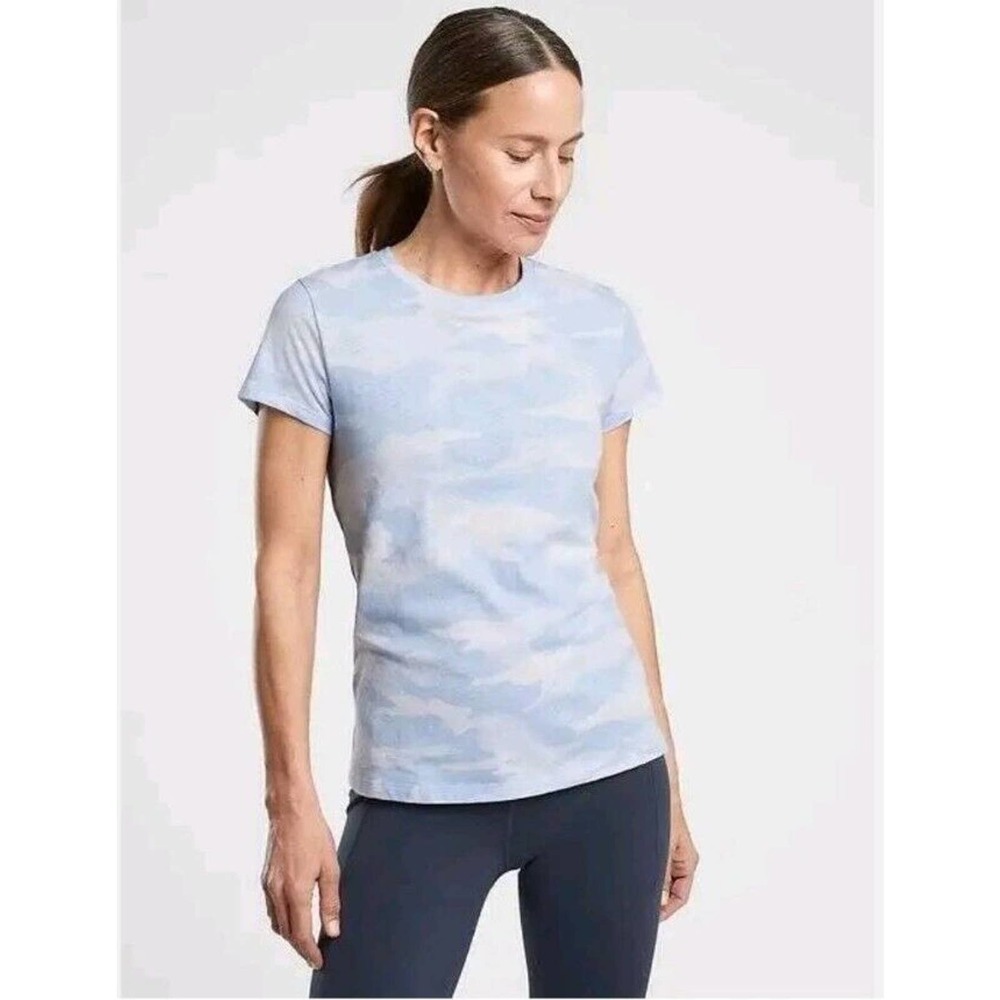 ATHLETA STREAM BLUE DAILY CAMO TEE Large Tall T-shirt Yoga
